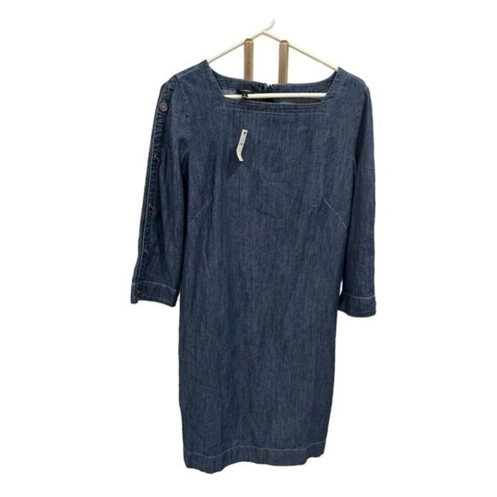 Talbots Women's Size 4 Blue Denim Square-Neck Shift Dress Knee Length
